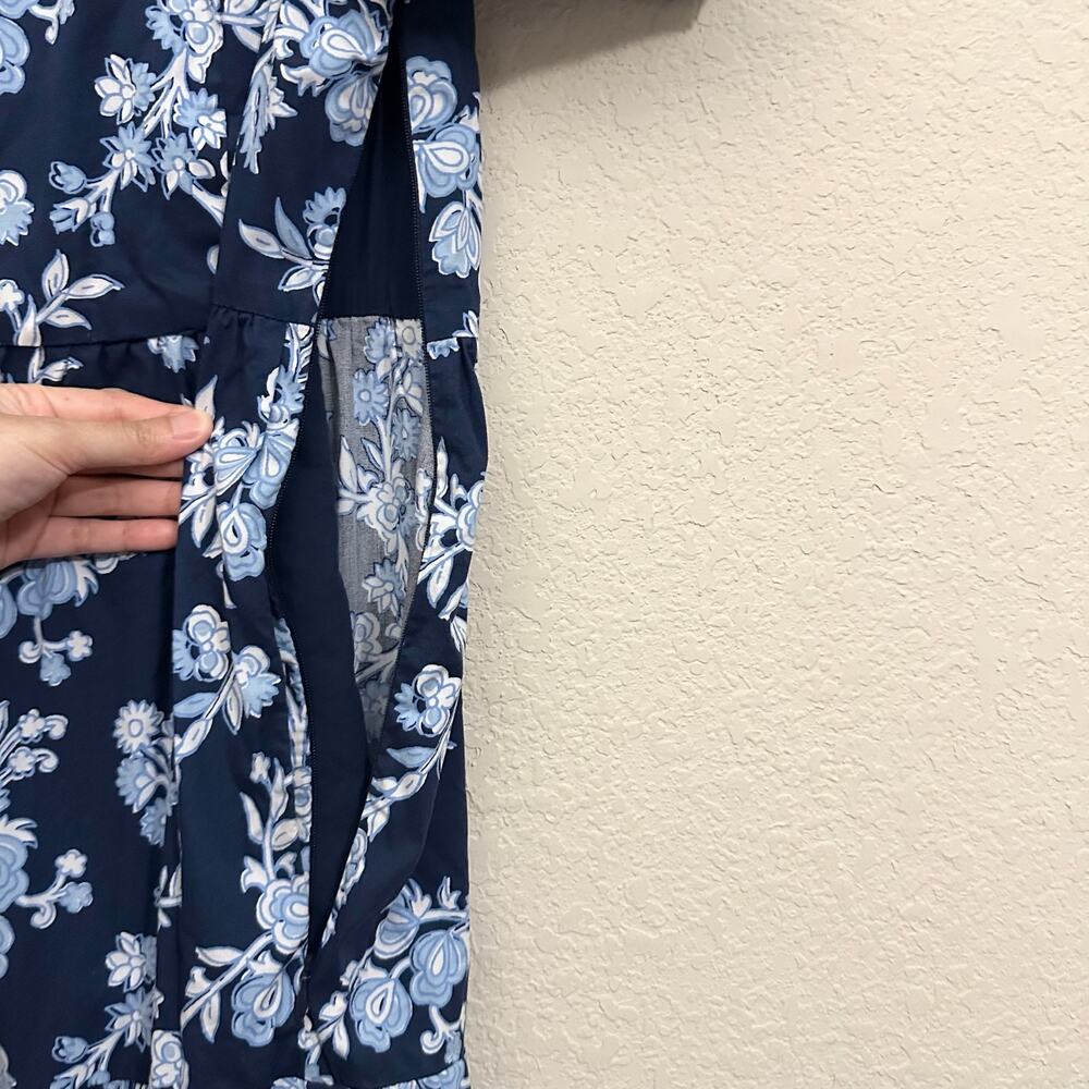 J.CREW Midi Dress Navy Blue Floral Tiered Puff Sleeve A-Line Boho - Picture 7 of 13